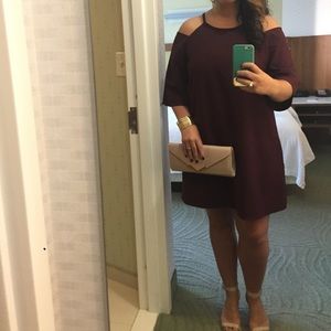 Women’s maroon open shoulder bar III dress